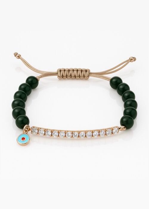 צמיד חרוזים ירוקים עם טניס ועין נופלת