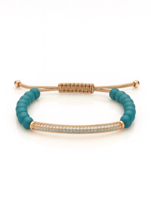 צמיד חרוזים כחולים עם פלטה משובצת טורקיז