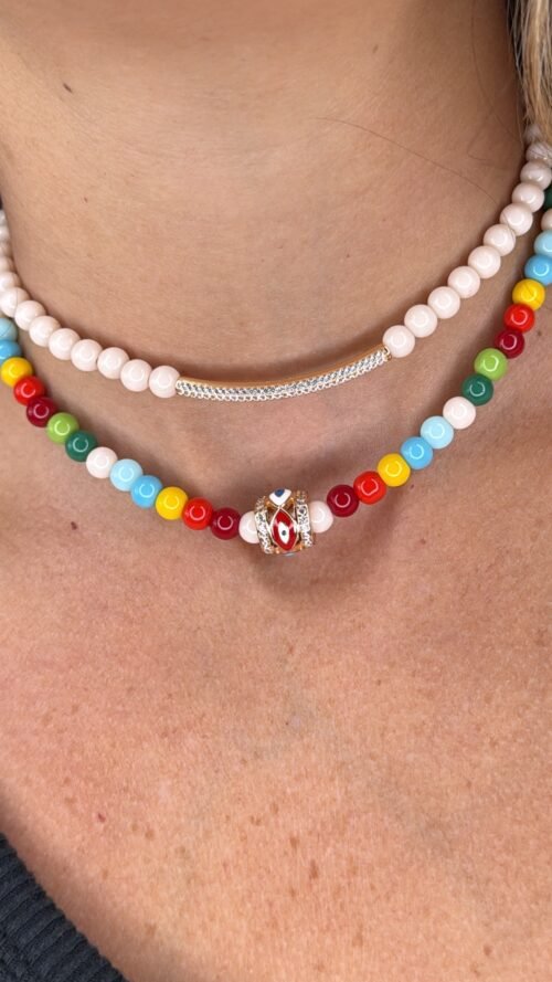 Alternative view of שרשרת חרוזים צבעוניים עם חרוז עין
