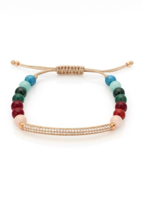 צמיד חרוזים צבעוניים עם פלטה משובצת