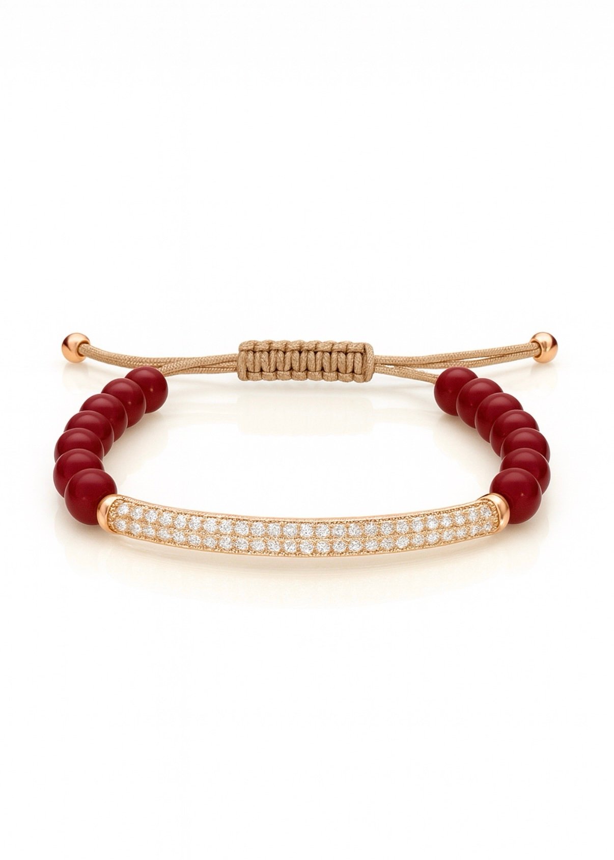 צמיד חרוזים בורדו עם פלטה משובצת