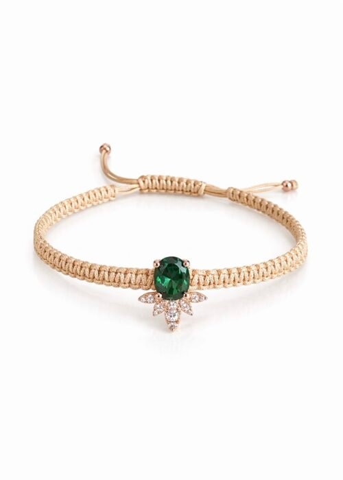 צמיד חוט רקום עם לוטוס אמרלד