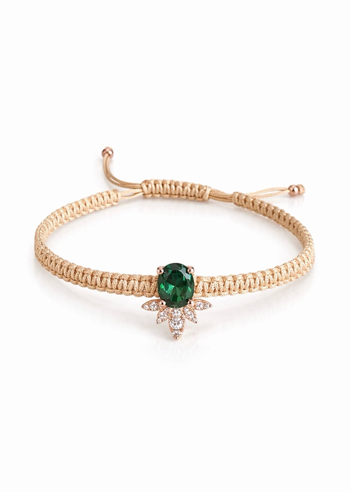 צמיד חוט רקום עם לוטוס אמרלד