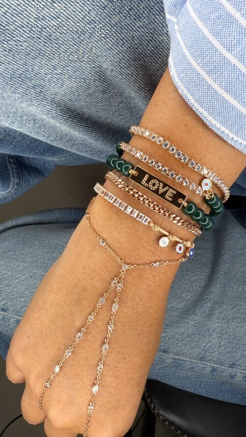 Alternative view of צמיד חרוזים ירוקים עם טניס ועין נופלת