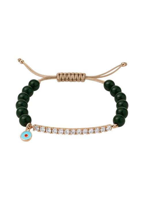 צמיד חרוזים ירוקים עם טניס ועין נופלת