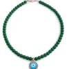 שרשרת חרוזים ירוקים עם עין טורקיז