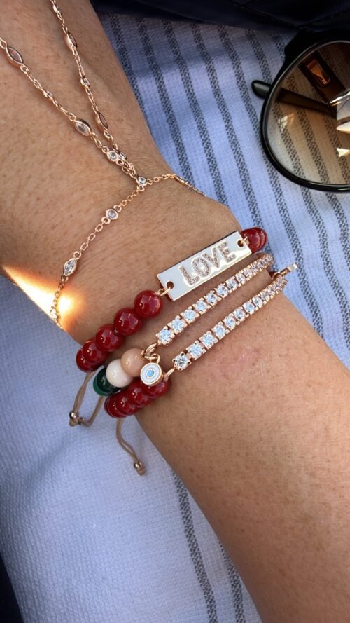 Alternative view of צמיד חרוזים צבעוניים עם טניס ועין נופלת