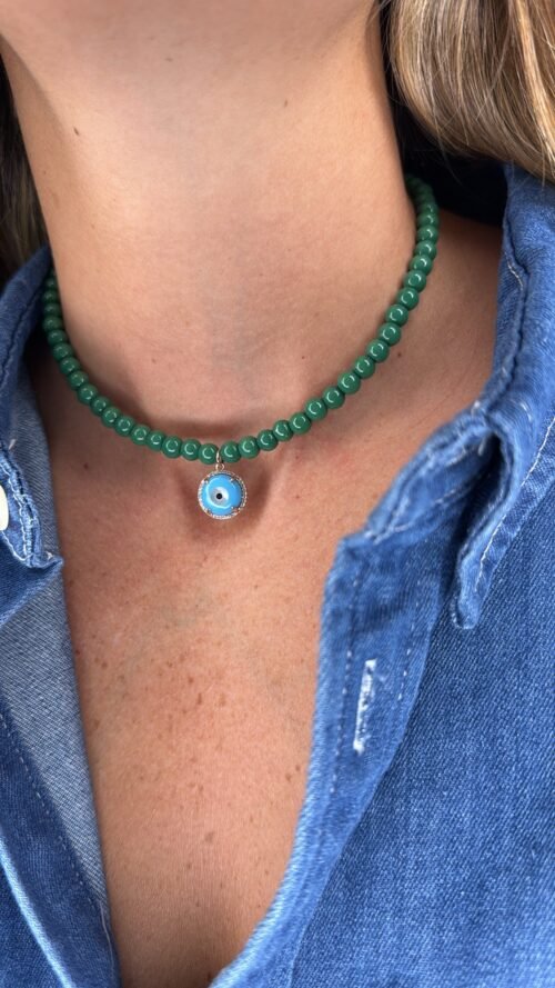 Alternative view of שרשרת חרוזים ירוקים עם עין טורקיז