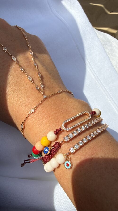 Alternative view of צמיד חרוזים בורדו עם טניס ועין נופלת