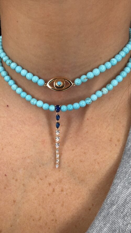 Alternative view of שרשרת חרוזים טורקיז בשילוב טיפות כחול