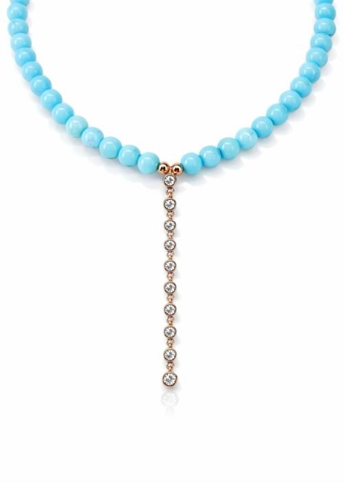 שרשרת חרוזים טורקיז בשילוב זרקונים נופלים