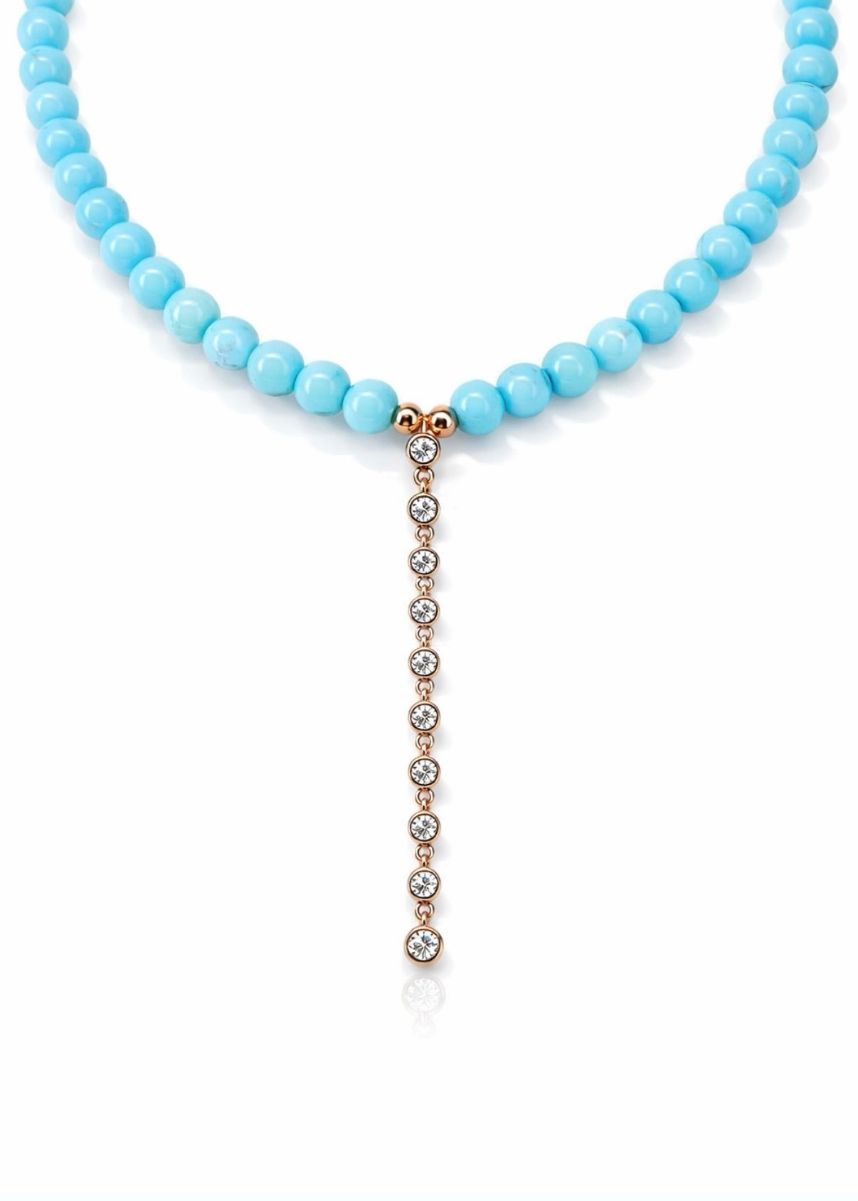 שרשרת חרוזים טורקיז בשילוב זרקונים נופלים