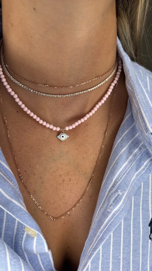 Alternative view of שרשרת חרוזים ורודים עם עין אמייל תכלת