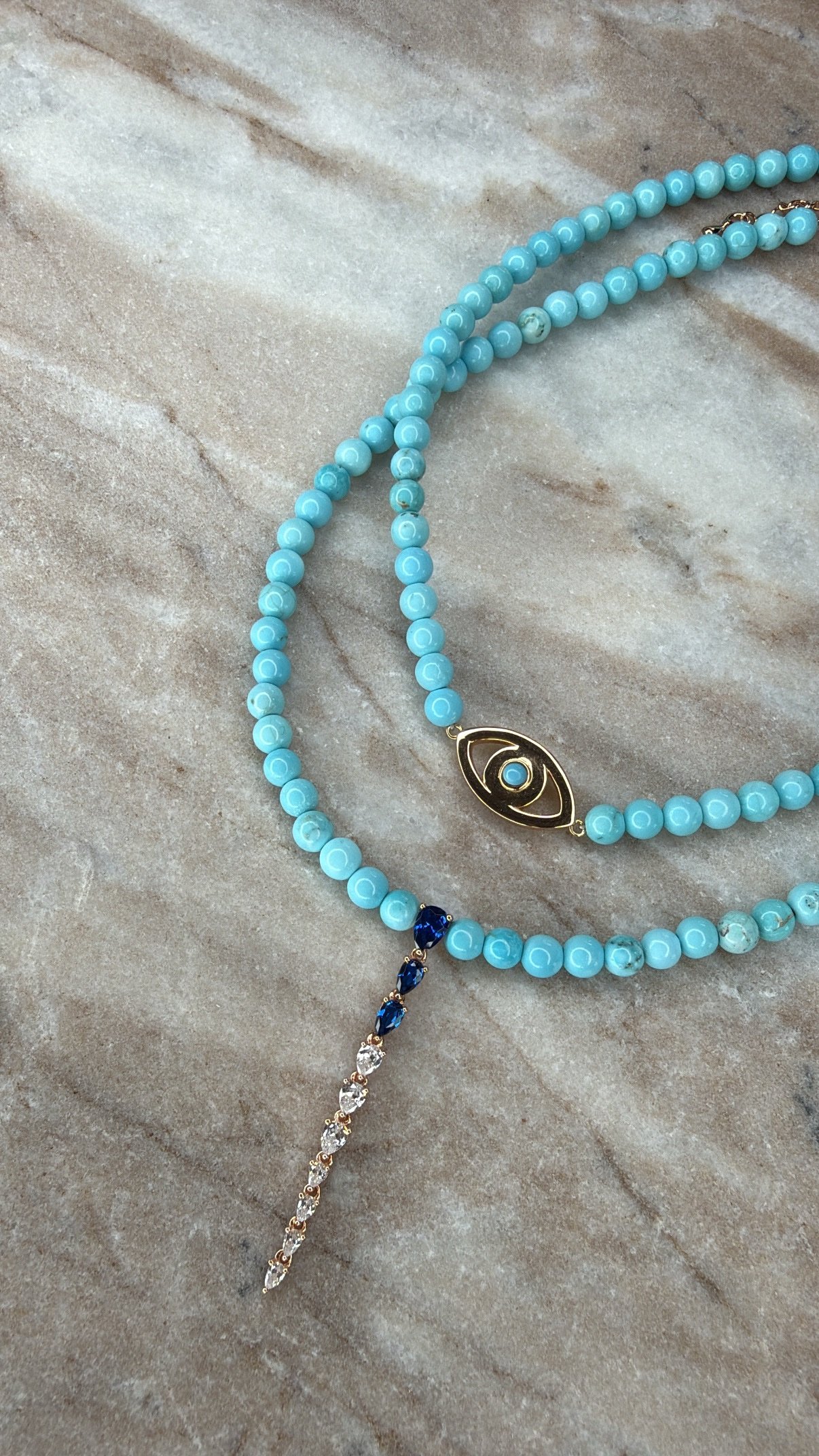 שרשרת חרוזים טורקיז בשילוב טיפות כחול – תמונה 3