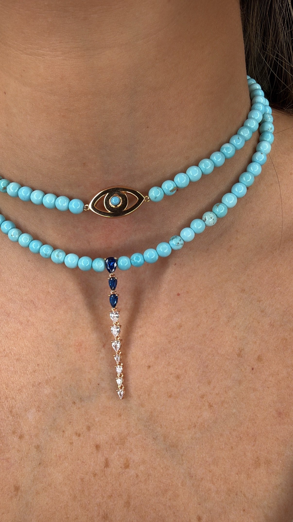 שרשרת חרוזים טורקיז בשילוב טיפות כחול – תמונה 5