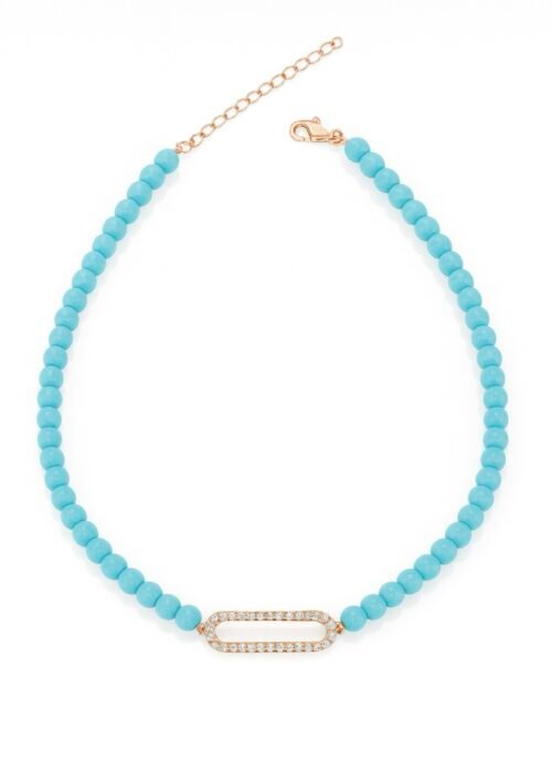 שרשרת חרוזים טורקיז עם אובלי משובץ