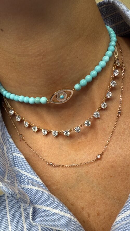Alternative view of שרשרת חרוזים טורקיז בשילוב עין רוז טורקיז