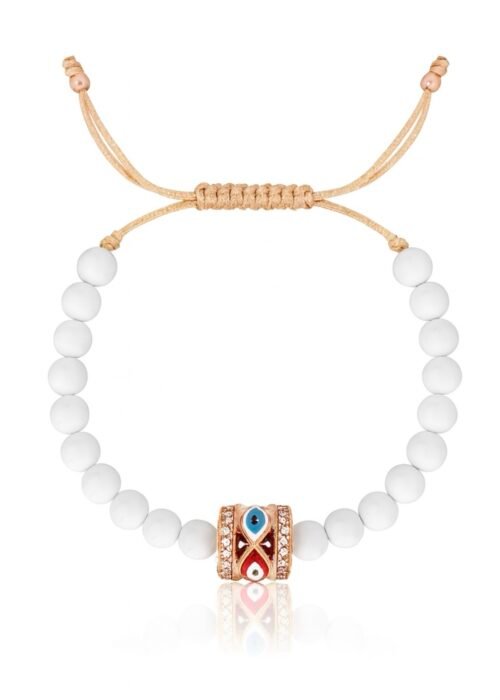 צמיד חרוזים לבנים עם חרוז עין צבעונית