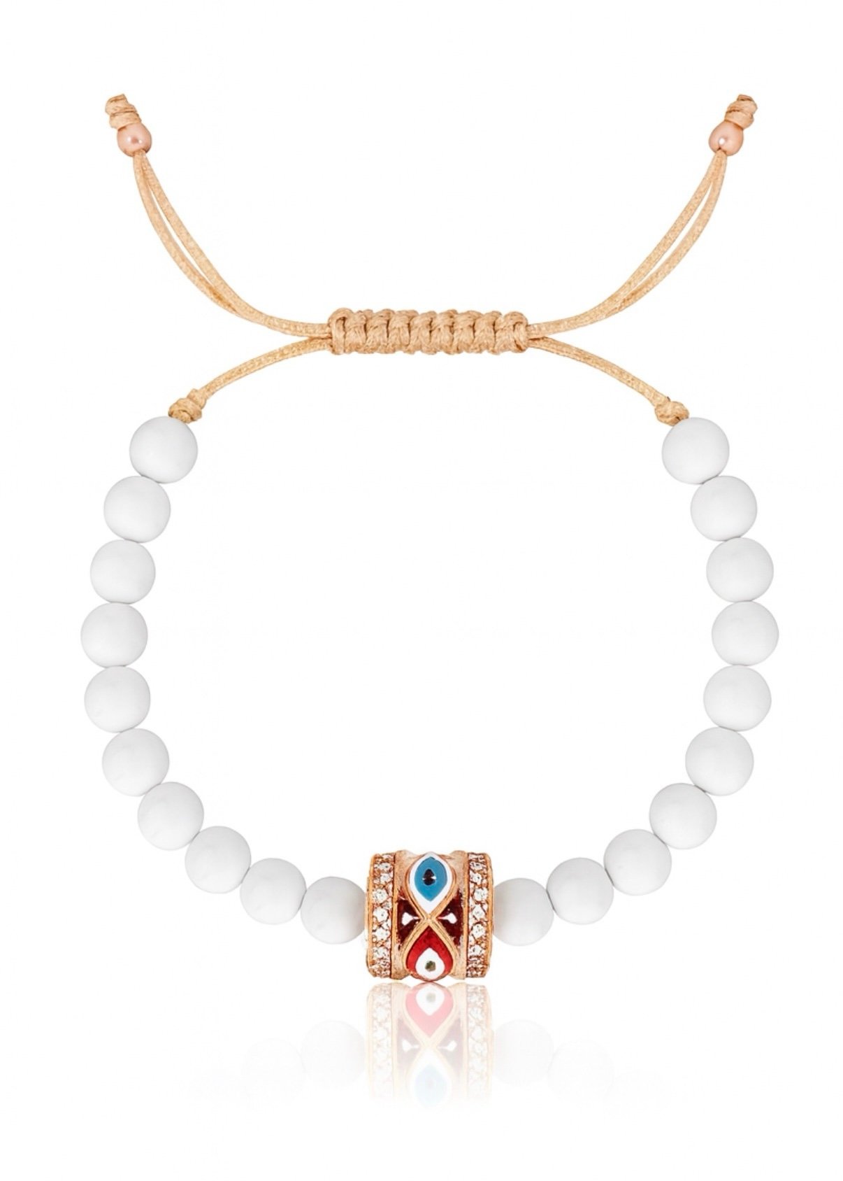 צמיד חרוזים לבנים עם חרוז עין צבעונית – תמונה 4