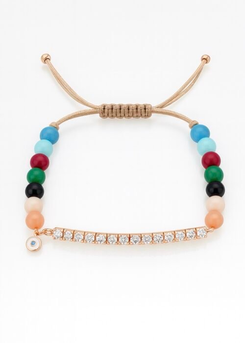 צמיד חרוזים צבעוניים עם טניס ועין נופלת