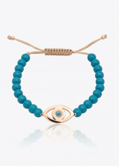 צמיד חרוזים כחולים עם עין טורקיז