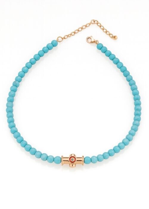 שרשרת חרוזים טורקיז בשילוב עין צינור