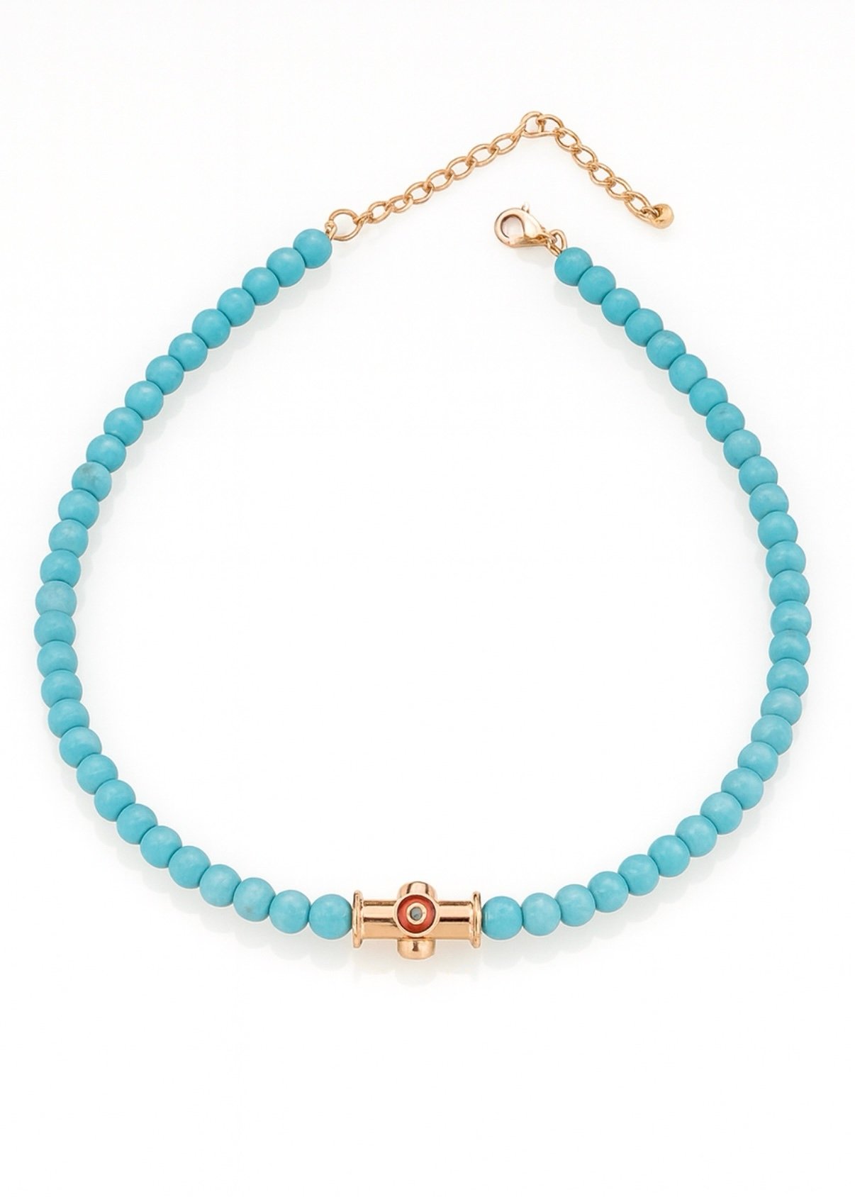 שרשרת חרוזים טורקיז בשילוב עין צינור