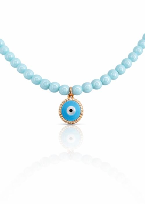 שרשרת חרוזים ירוקים עם עין טורקיז