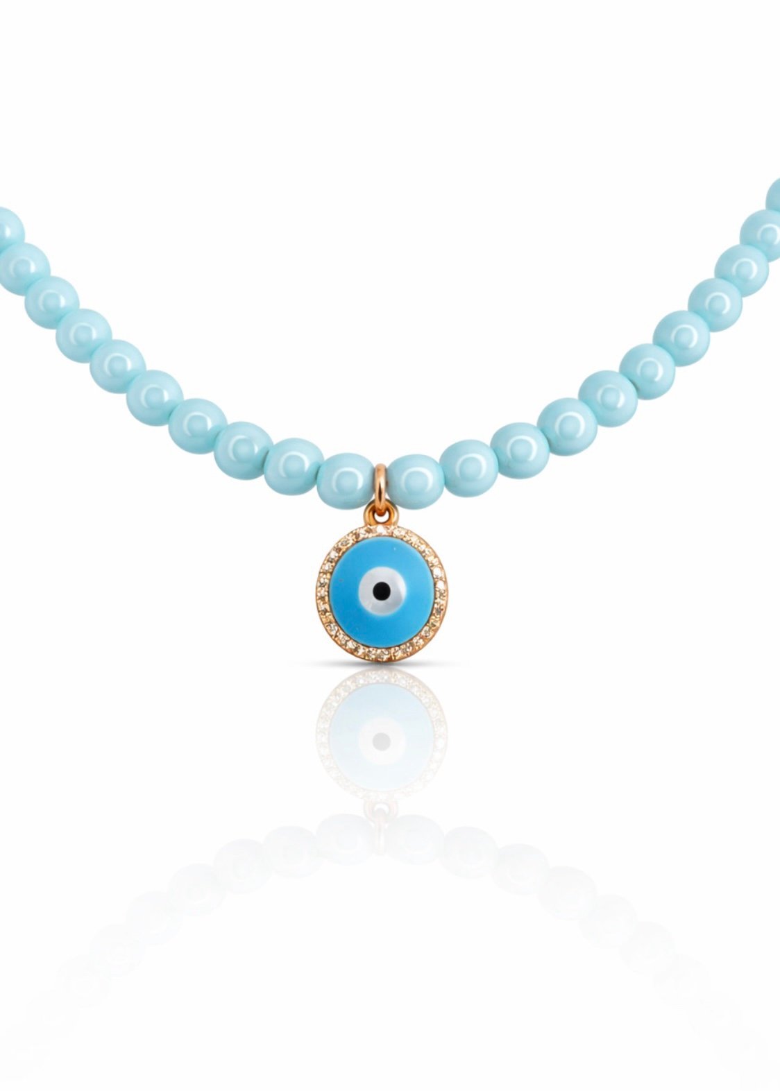 שרשרת חרוזים תכלת עם עין טורקיז