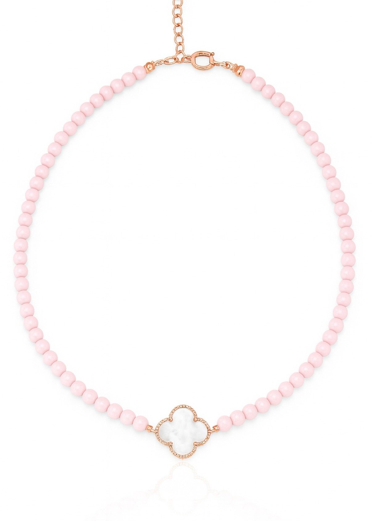 שרשרת חרוזים ורודים עם תלתן פנינה