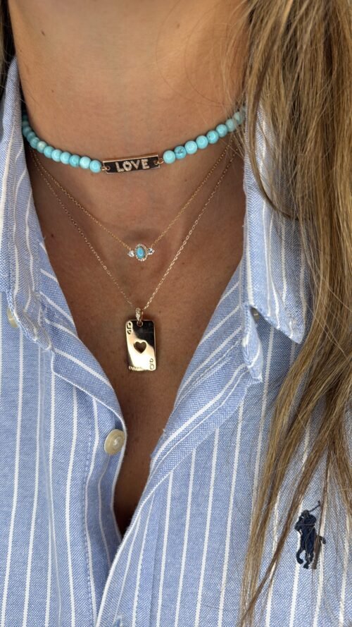 Alternative view of שרשרת חרוזים טורקיז בשילוב פלטה LOVE