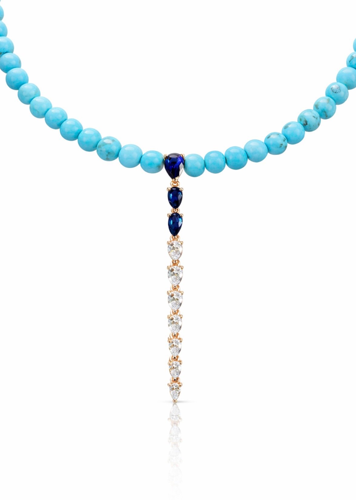 שרשרת חרוזים טורקיז בשילוב טיפות כחול