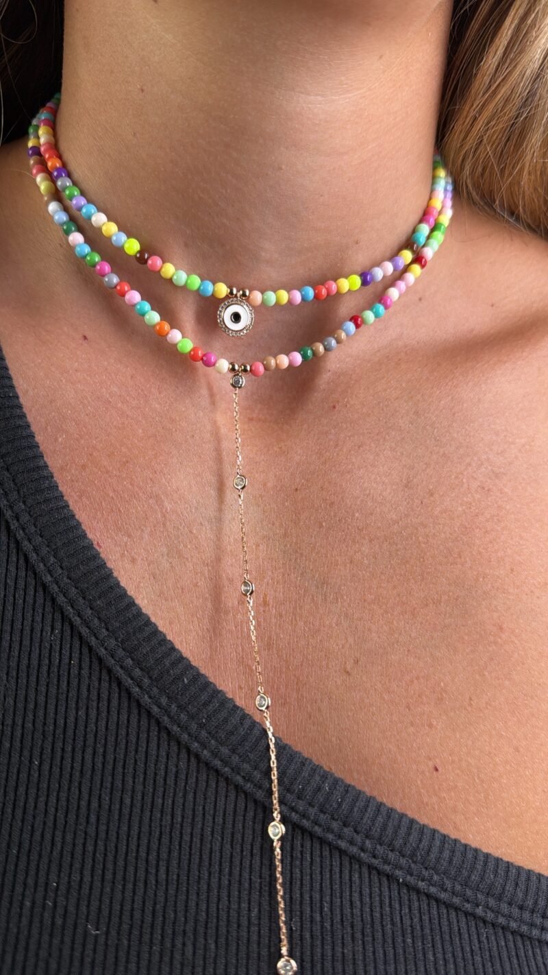 ⁦שרשרת חרוזים צבעוניים עם שרשרת נופלת ארוכה⁩ – תמונה ⁦5⁩