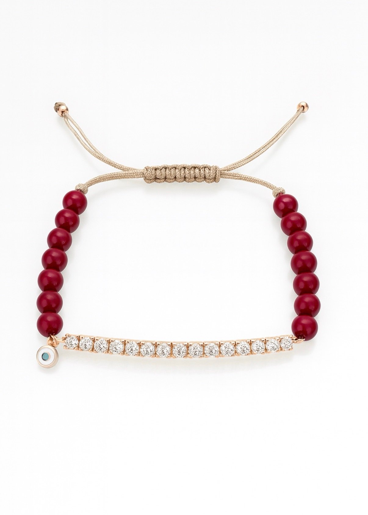 צמיד חרוזים בורדו עם טניס ועין נופלת