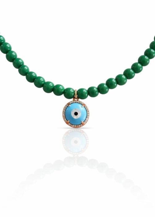 שרשרת חרוזים ירוקים עם עין טורקיז