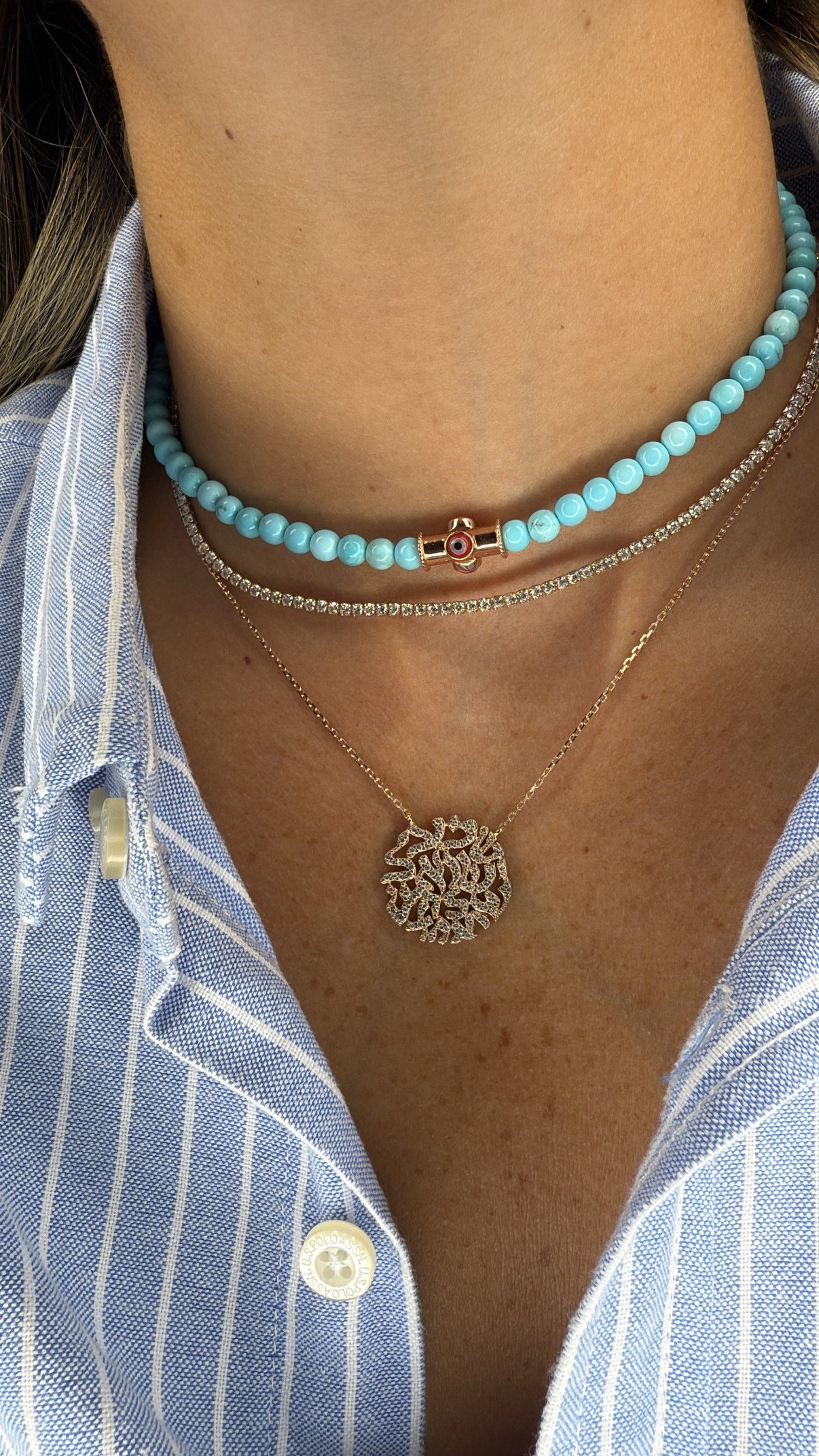 שרשרת חרוזים טורקיז בשילוב עין צינור – תמונה 2
