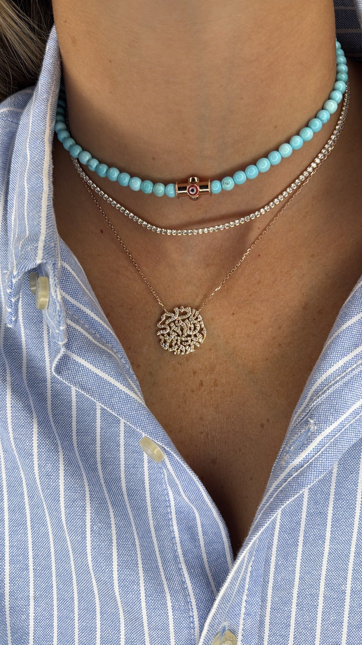 שרשרת חרוזים טורקיז בשילוב עין צינור – תמונה 3