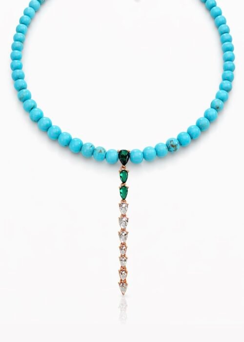 שרשרת חרוזים טורקיז בשילוב טיפות אמרלד