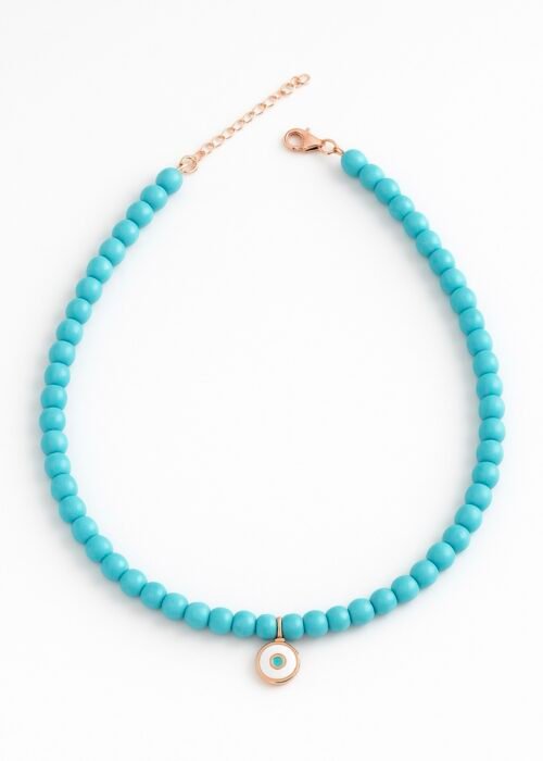 שרשרת חרוזים טורקיז בשילוב עין עגולה