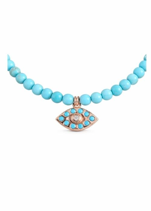 שרשרת חרוזים טורקיז בשילוב עין טורקיז
