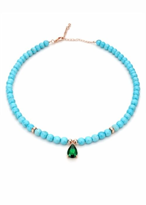 שרשרת חרוזים טורקיז בשילוב טיפה אמרלד