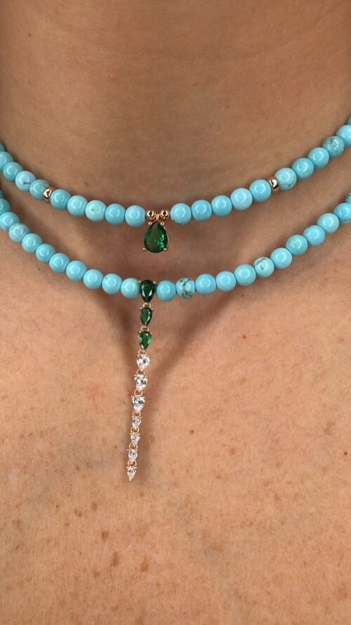 Alternative view of שרשרת חרוזים טורקיז בשילוב טיפה אמרלד