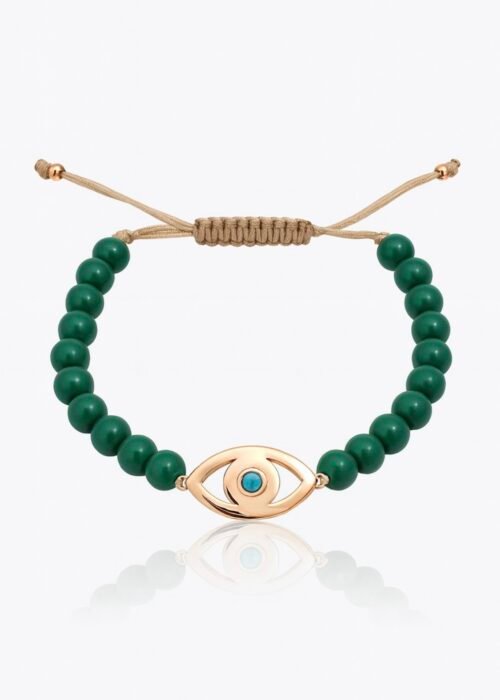 צמיד חרוזים ירוקים עם עין טורקיז