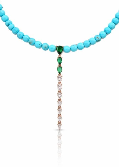 Alternative view of שרשרת חרוזים טורקיז בשילוב טיפות אמרלד