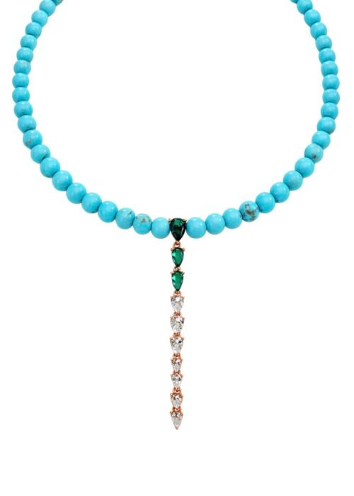 שרשרת חרוזים טורקיז בשילוב טיפות אמרלד