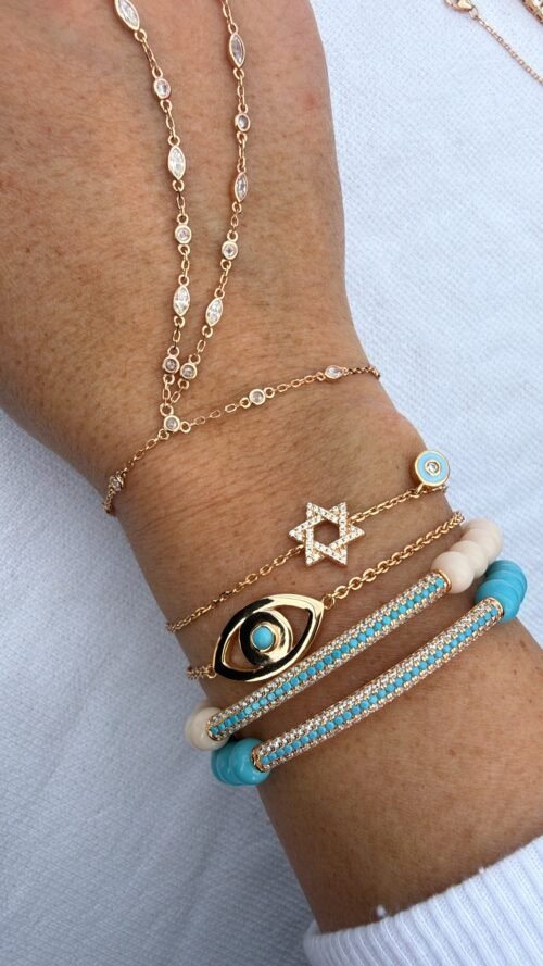 Alternative view of צמיד חרוזים כחולים עם פלטה משובצת טורקיז