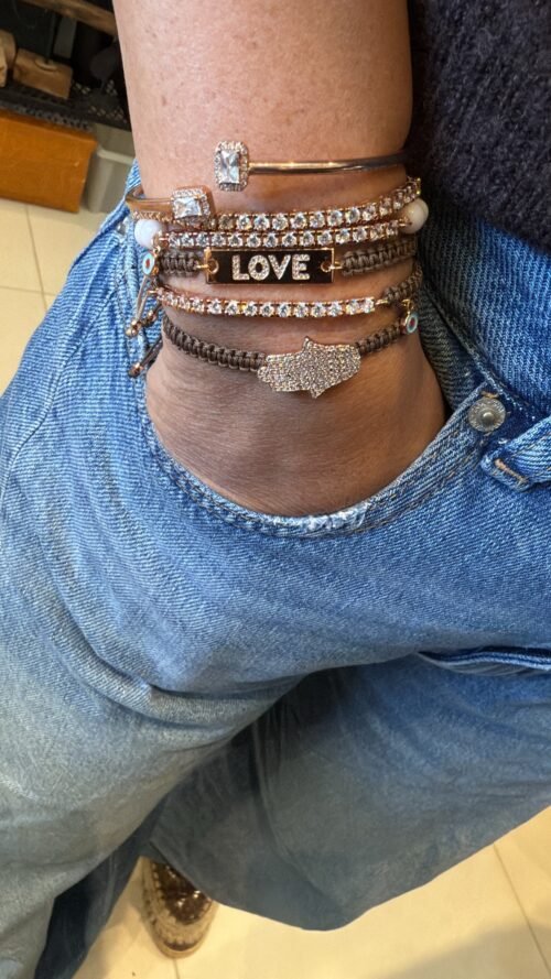 Alternative view of צמיד חוט חום רקום עם טניס ועין נופלת