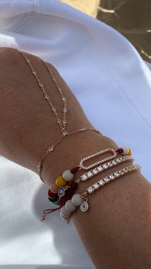 Alternative view of צמיד חוט בורדו רקום עם טניס ועין נופלת