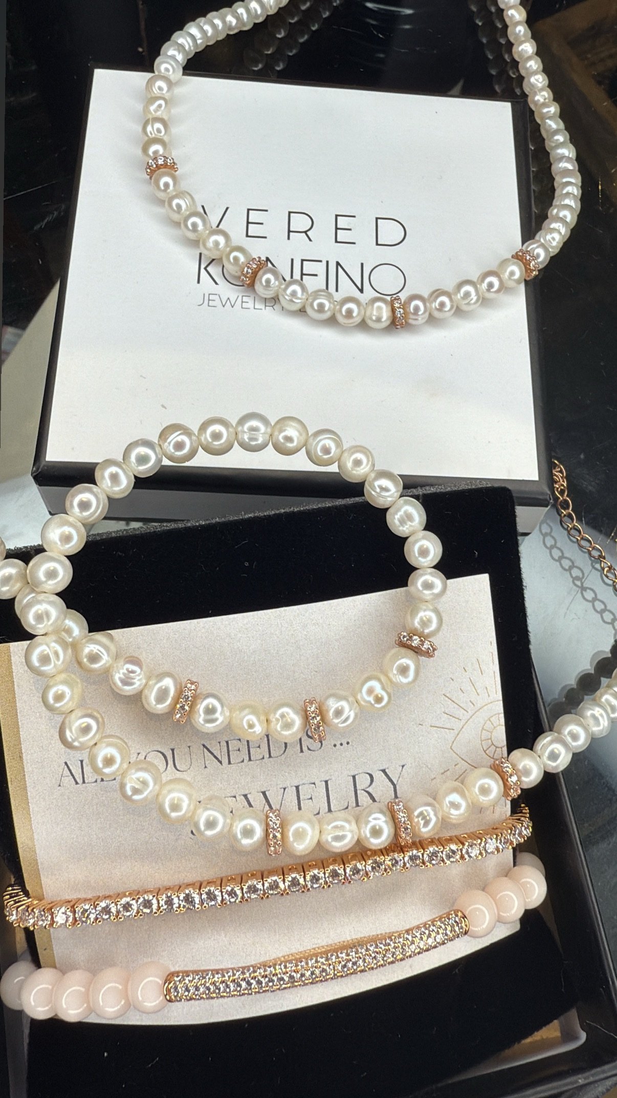 צמיד פנינים עם רונדלים – תמונה 3