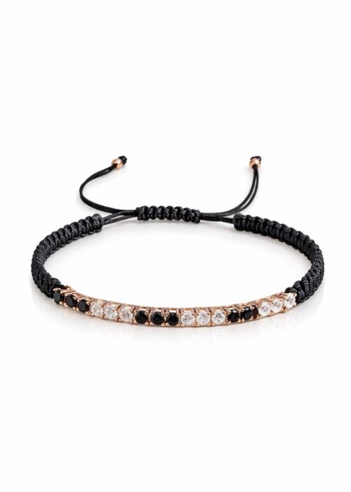 צמיד חוט שחור רקום עם טניס משולב